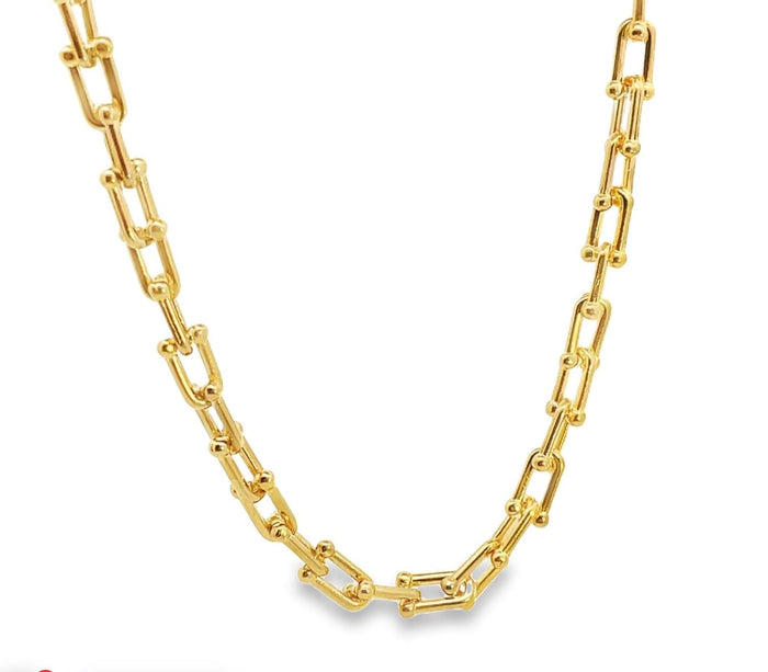 18K gold filled alternating bead paperclip necklace