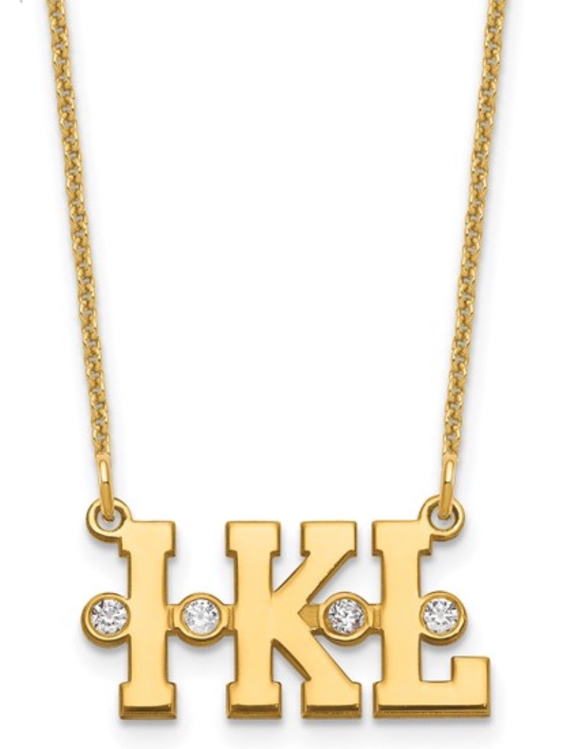 Initial Necklace with Bezel Set Diamonds yellow gold 