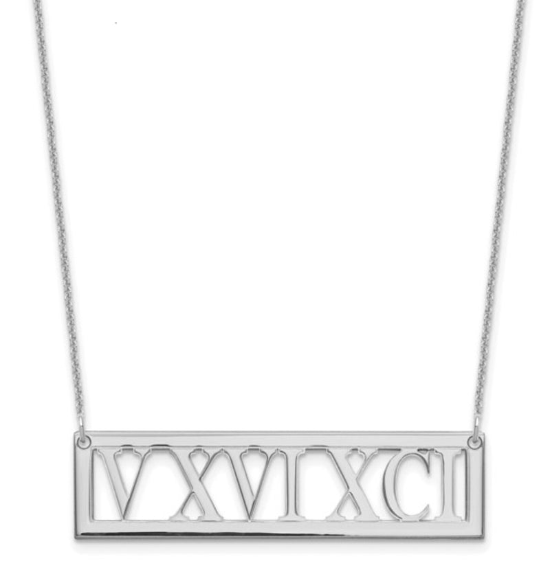 White gold Roman Numeral Bar Necklace