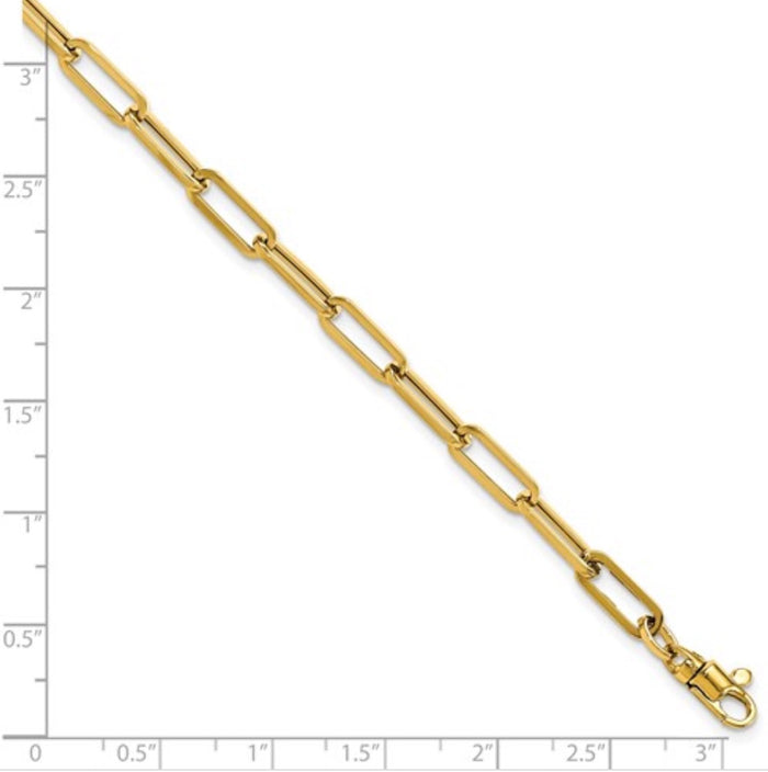 14K Yellow Gold Adjustable size paperclip bracelet on size chart