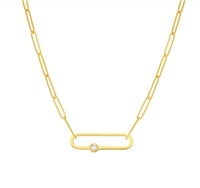  Diamond Paperclip Yellow Gold Necklace