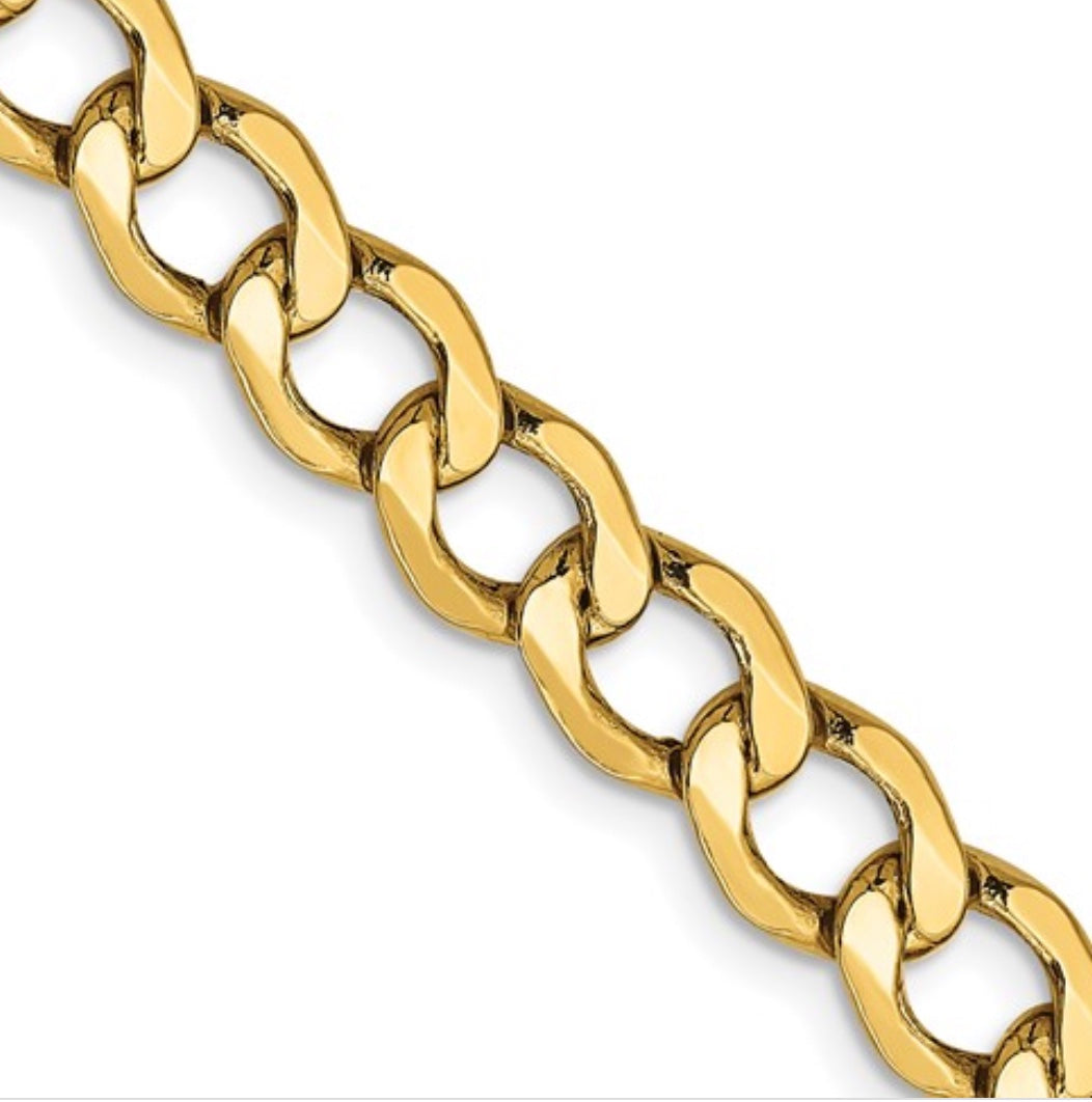 Mens Semi-Solid Curb Chain close up yellow gold