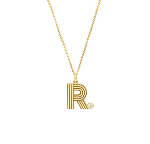 Initial Block Letter Necklace with Diamond yellow gold