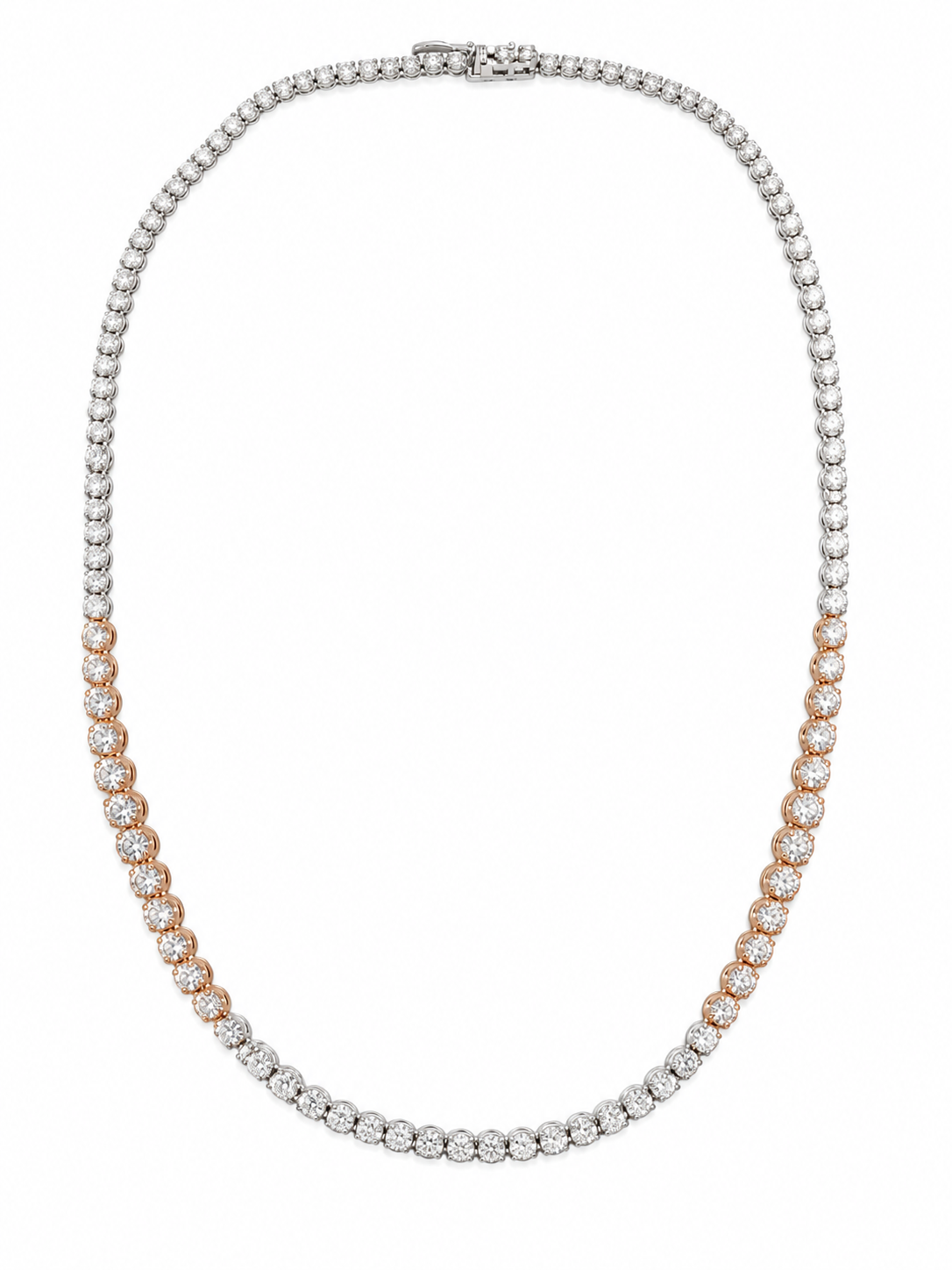 White and Rose Gold Graduated Station Natural Diamond Tennis Necklace