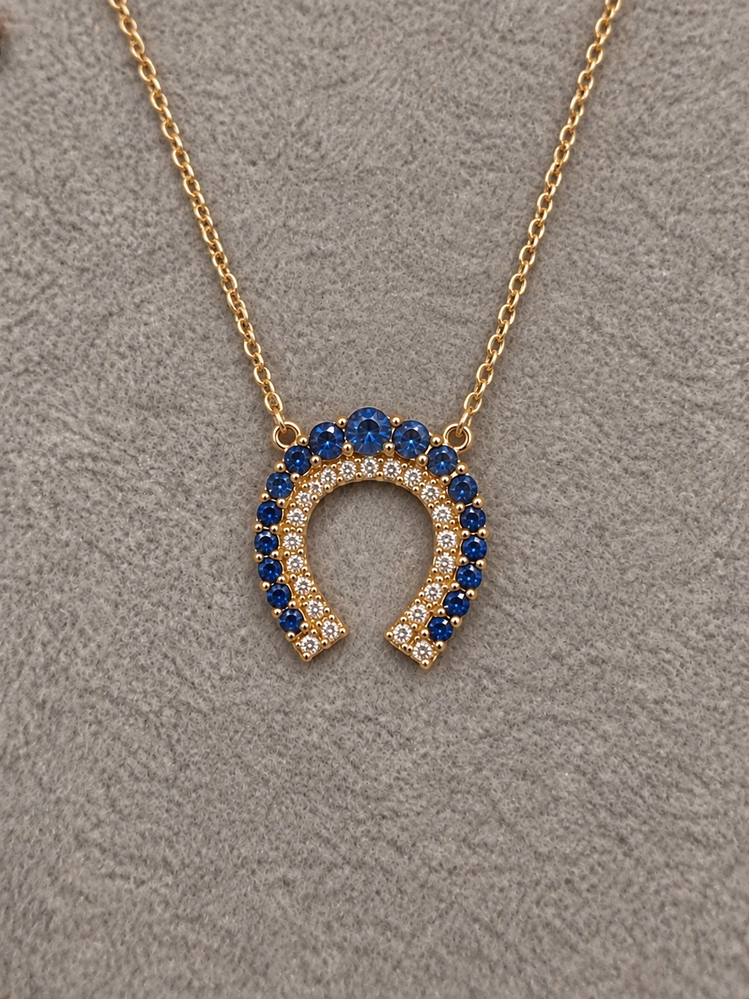 Sapphire and Diamond Horseshoe Pendant