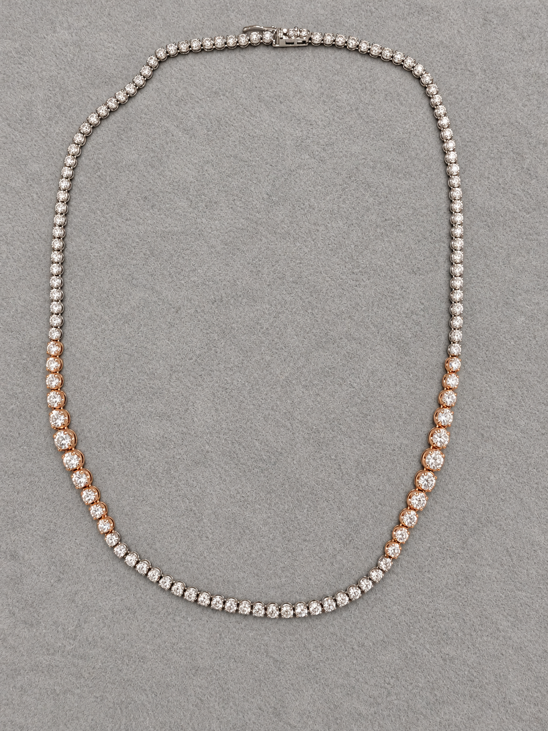 White and Rose Gold Graduated Station Natural Diamond Tennis Necklace