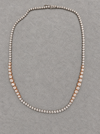 White and Rose Gold Graduated Station Natural Diamond Tennis Necklace