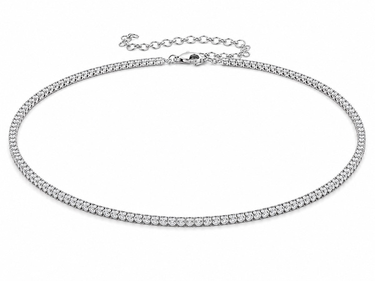 4 prong White gold tennis necklace with adjuster