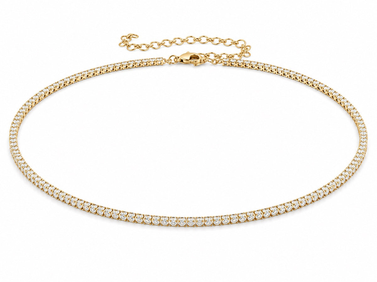 Yellow 4 prong gold tennis necklace with adjuster