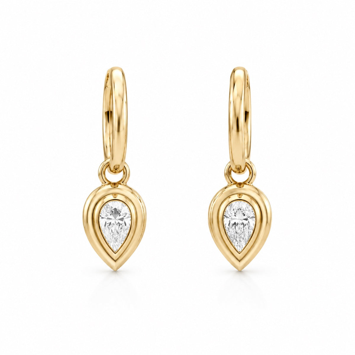 Yellow gold huggie earrings with diamond pear drops