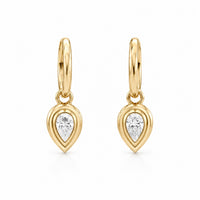 Yellow gold huggie earrings with diamond pear drops
