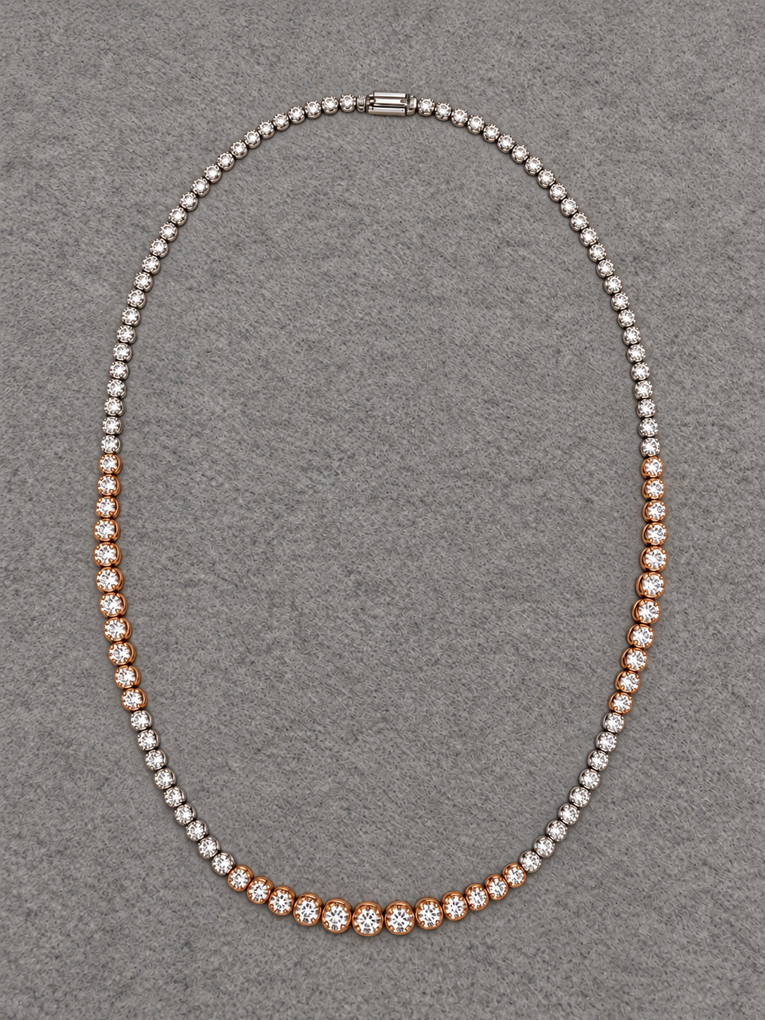 White and Rose Gold Graduated Station Natural Diamond Tennis Necklace