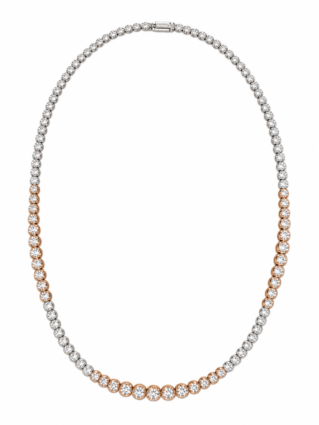 White and Rose Gold Graduated Station Natural Diamond Tennis Necklace