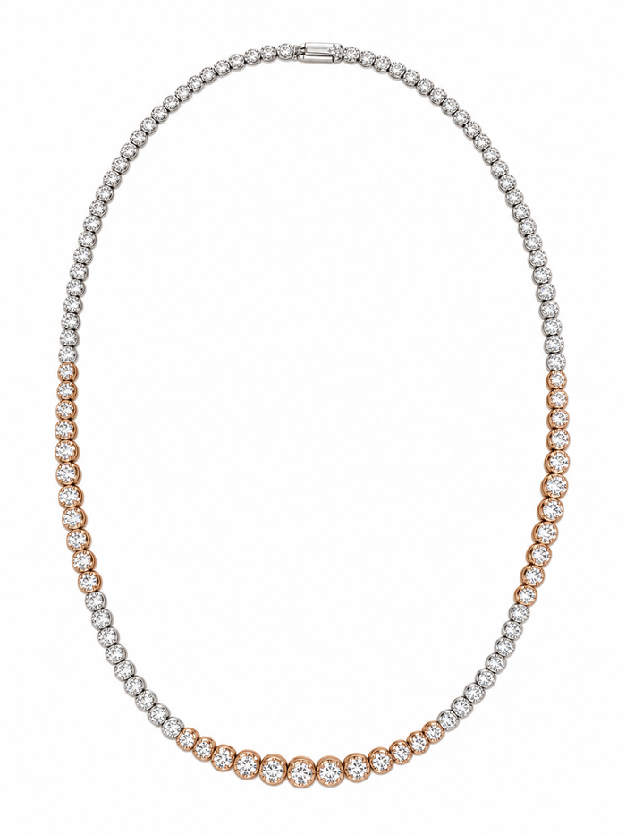White and Rose Gold Graduated Station Natural Diamond Tennis Necklace