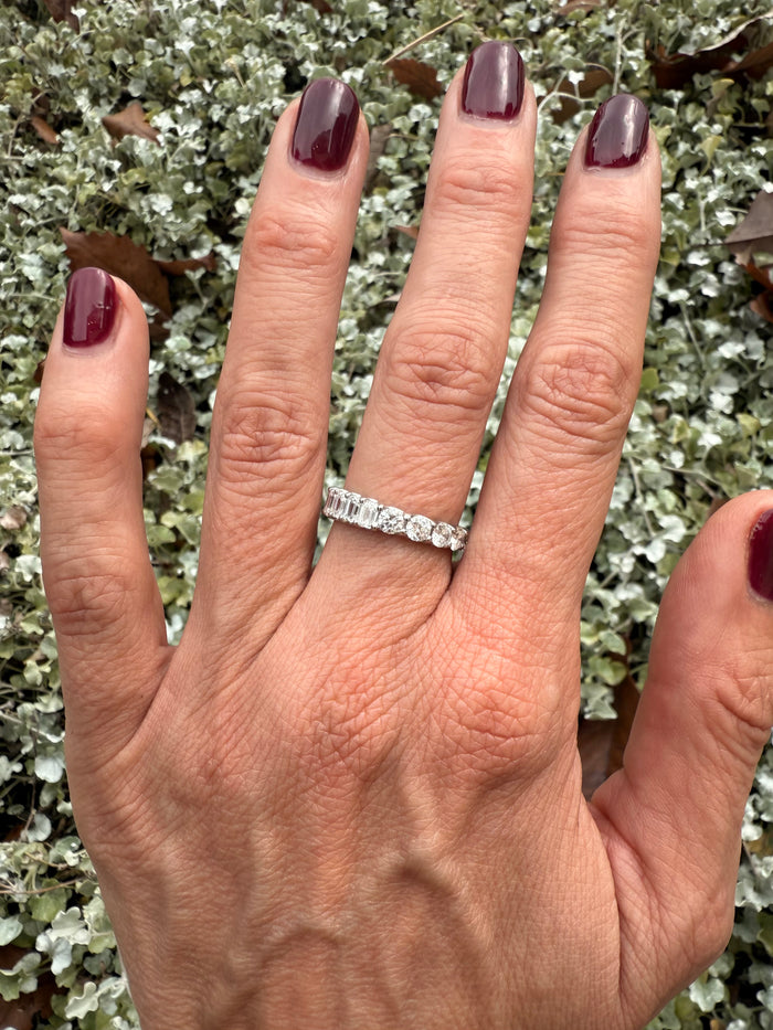Emerald Cut and Round Half and Half Eternity Band Lab Grown