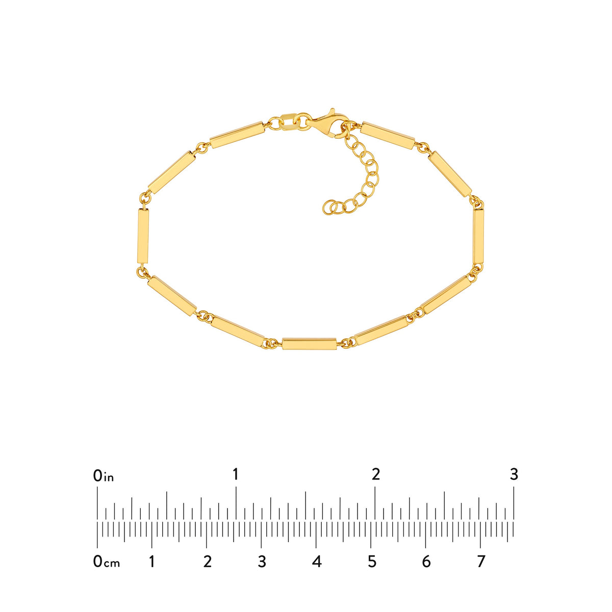 Gold bracelet with measurement scale on a white background