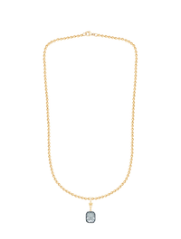 Gold necklace with a pendant on a white background