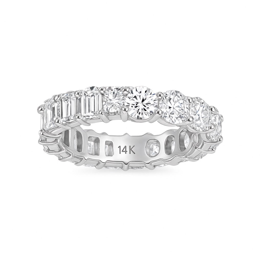 Emerald Cut and Round Half and Half Eternity Band Lab Grown