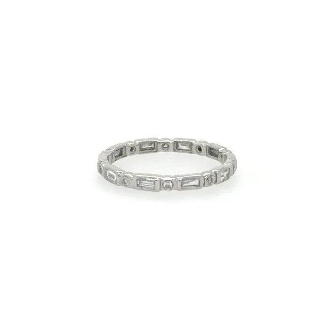 Silver ring with small stones on a white background
