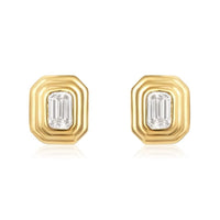 Bezel set emerald cut diamond earrings