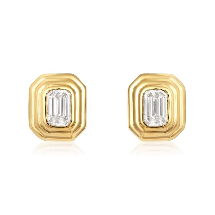 Bezel set emerald cut diamond earrings