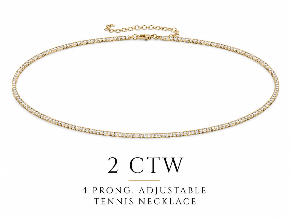 Gold tennis necklace with 2 CTW on a white background