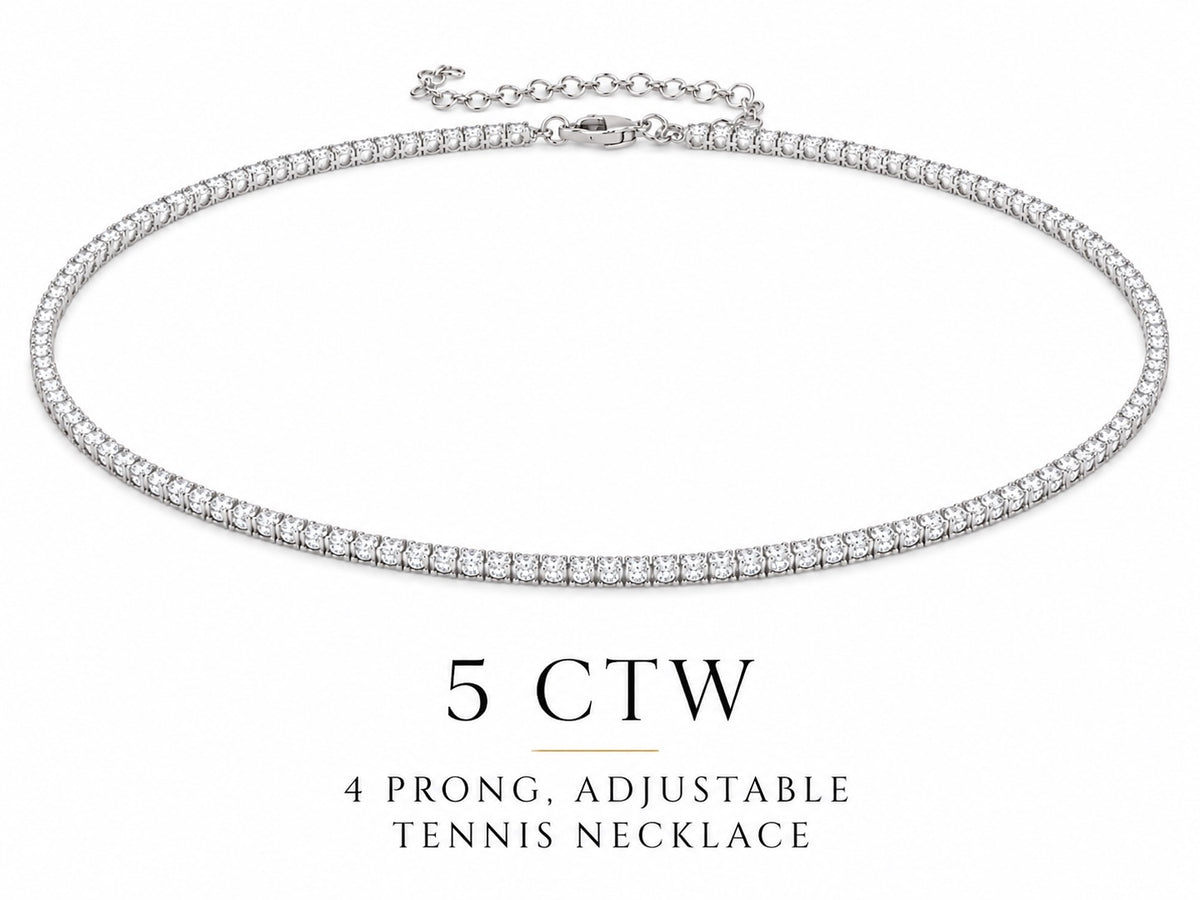 Diamond tennis necklace with 5 CTW on a white background