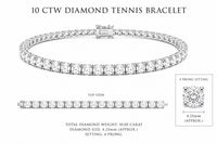 10 CTW Diamond tennis bracelet with detailed specifications on a white background