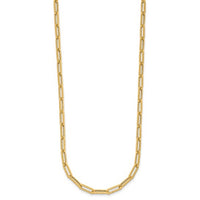 A gold paperclip chain necklace shown against a plain white background.