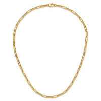 A gold paperclip chain necklace with a lobster clasp, displayed on a clean white background.