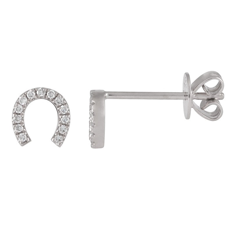white gold horseshoe diamond stud earrings