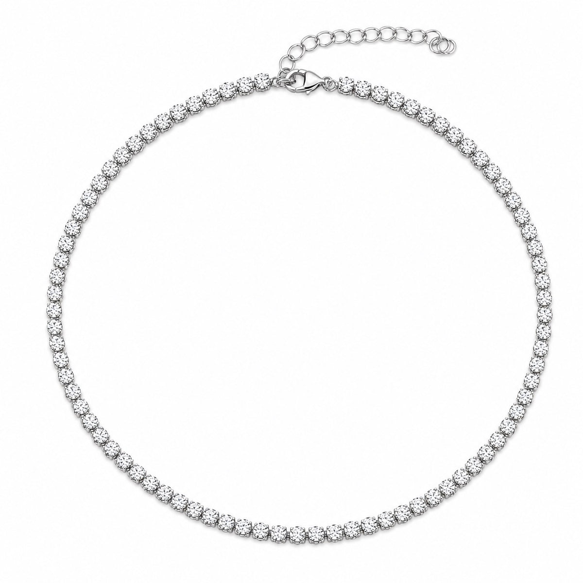 White gold crown set tennis necklace with adjuster