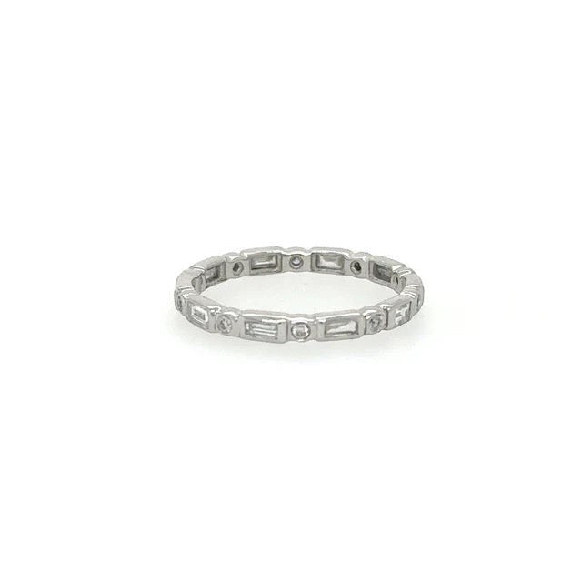 The Karat Concierge 14KT gold eternity band with bezel-set baguette and round diamonds on a white background