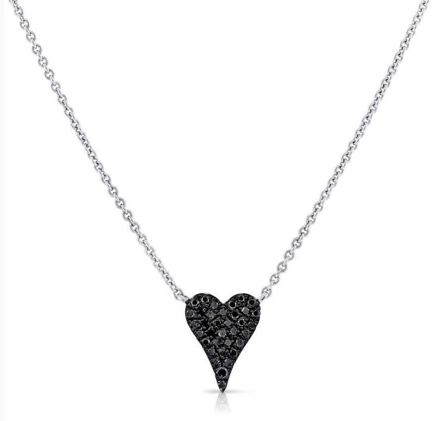 The Karat Concierge black diamond micro elongated heart pendant necklace in black rhodium and white gold