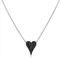 The Karat Concierge black diamond micro elongated heart pendant necklace in black rhodium and white gold