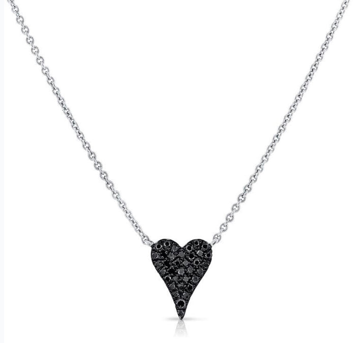 The Karat Concierge black diamond micro elongated heart pendant necklace in black rhodium and white gold