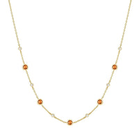 The Karat Concierge 14K gold plated necklace with burnt orange bezel set nano gems and clear cubic zirconia accents.