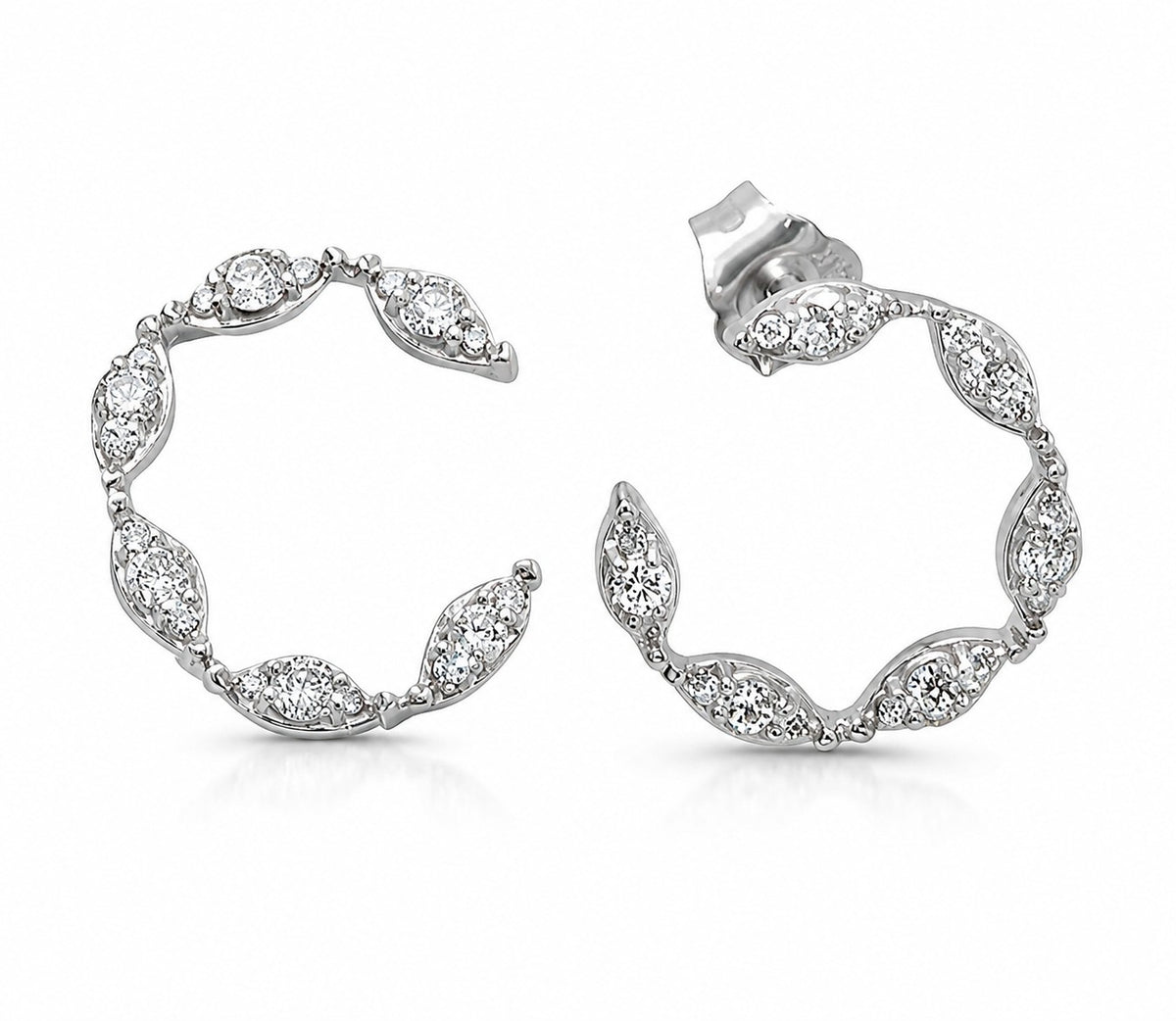 The Karat Concierge crescent earrings in 14K white gold with 0.51ct round diamonds and push backings.