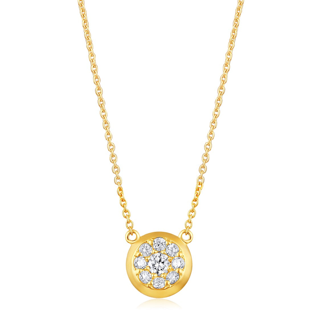 The Karat Concierge crushed diamond pendant in 14K yellow gold with nine sparkling natural diamonds on a gold chain.