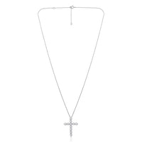 The Karat Concierge 14K white gold cross necklace featuring 11 sparkling natural diamonds on a delicate chain.