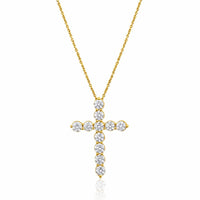 The Karat Concierge 11 stone diamond cross necklace in 14K gold with brilliant round cut diamonds on a delicate chain.