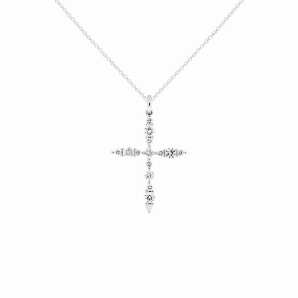 The Karat Concierge 18K white gold diamond cross necklace with .45 CTW round brilliant diamonds on a cable chain.