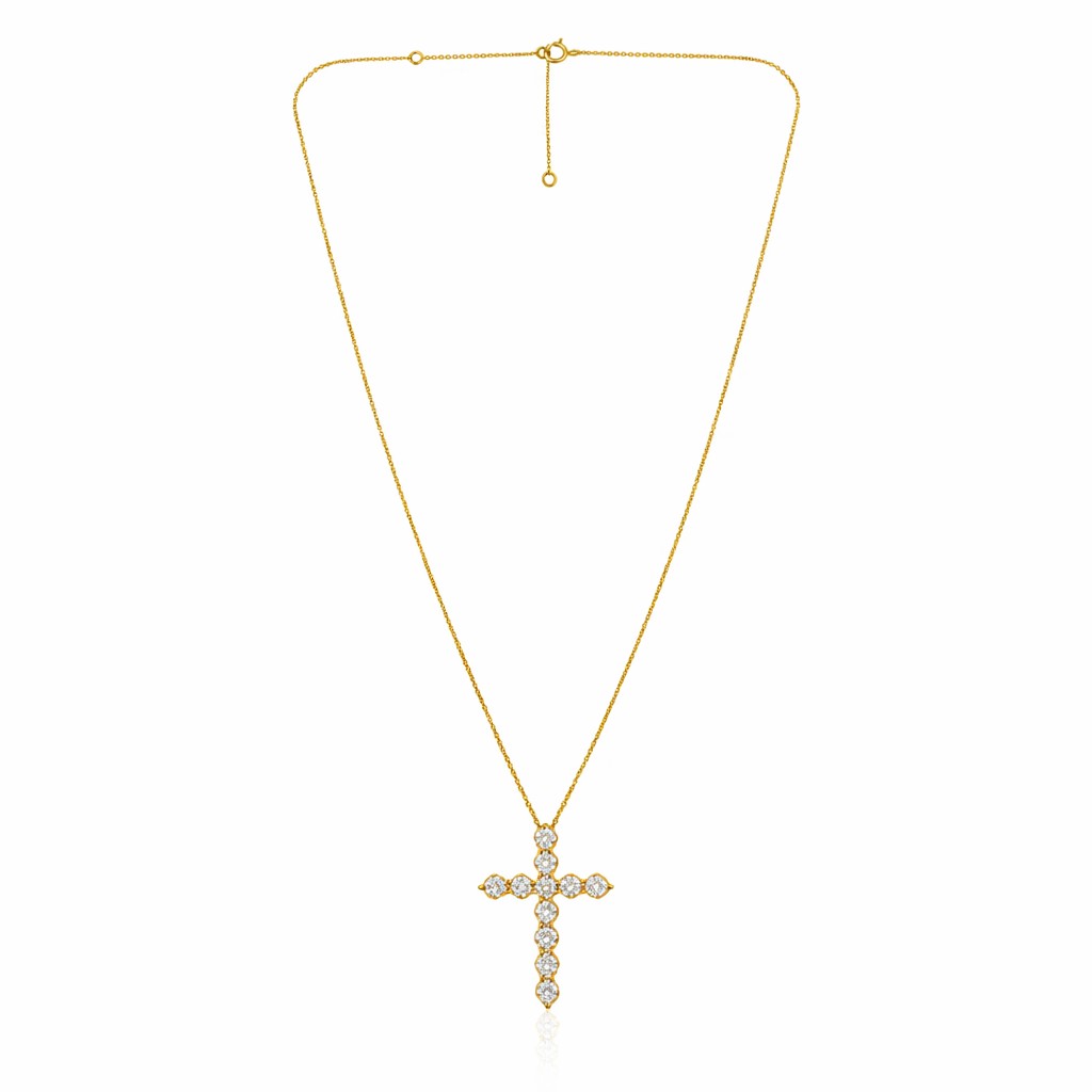 The Karat Concierge 11 stone diamond cross necklace in 14K gold with round brilliant cut diamonds on a delicate chain