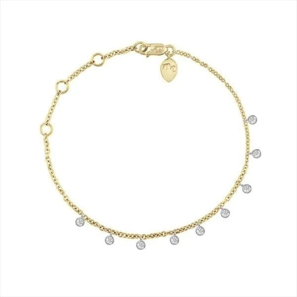 The Karat Concierge 14k yellow gold dangle bracelet with nine brilliant diamonds in white gold bezels.