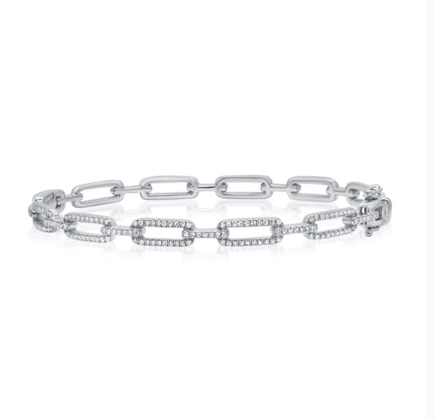 The Karat Concierge diamond link bangle in 14K white gold with .54 CTW natural diamonds and a double latch closure.