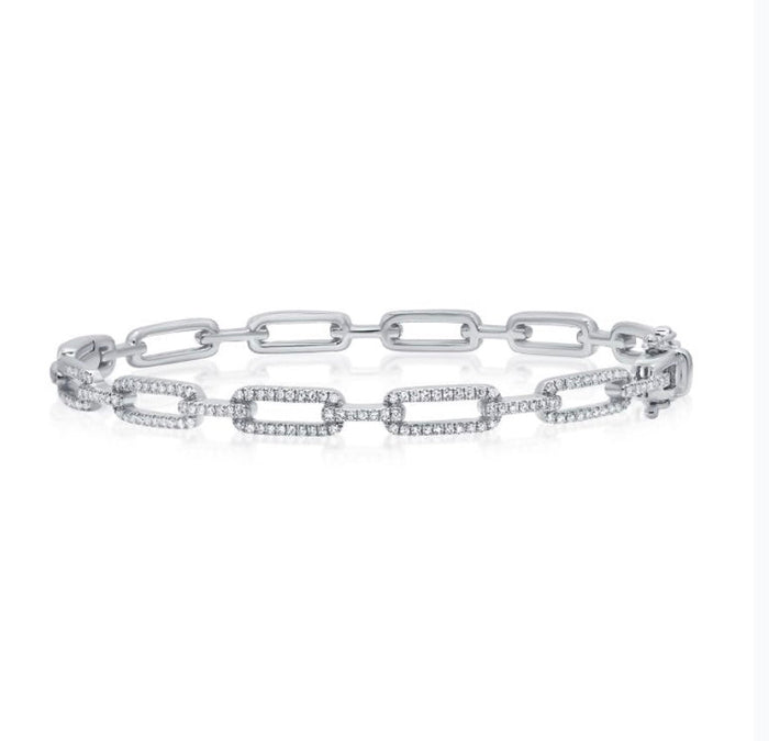 The Karat Concierge diamond link bangle in 14K white gold with .54 CTW natural diamonds and a double latch closure.