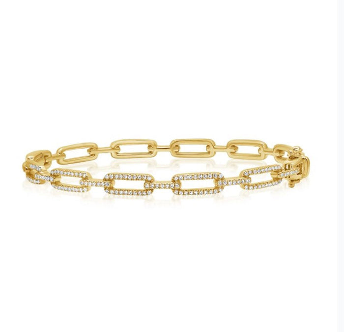 The Karat Concierge diamond link bangle in 14K yellow gold with .54 CTW pavé diamonds and a double latch closure.