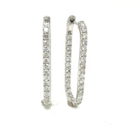 The Karat Concierge 1.3 CTW diamond paperclip hoop earrings in 14K white gold with diamonds set inside and out.