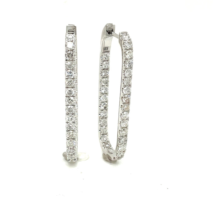 The Karat Concierge 1.3 CTW diamond paperclip hoop earrings in 14K white gold with diamonds set inside and out.