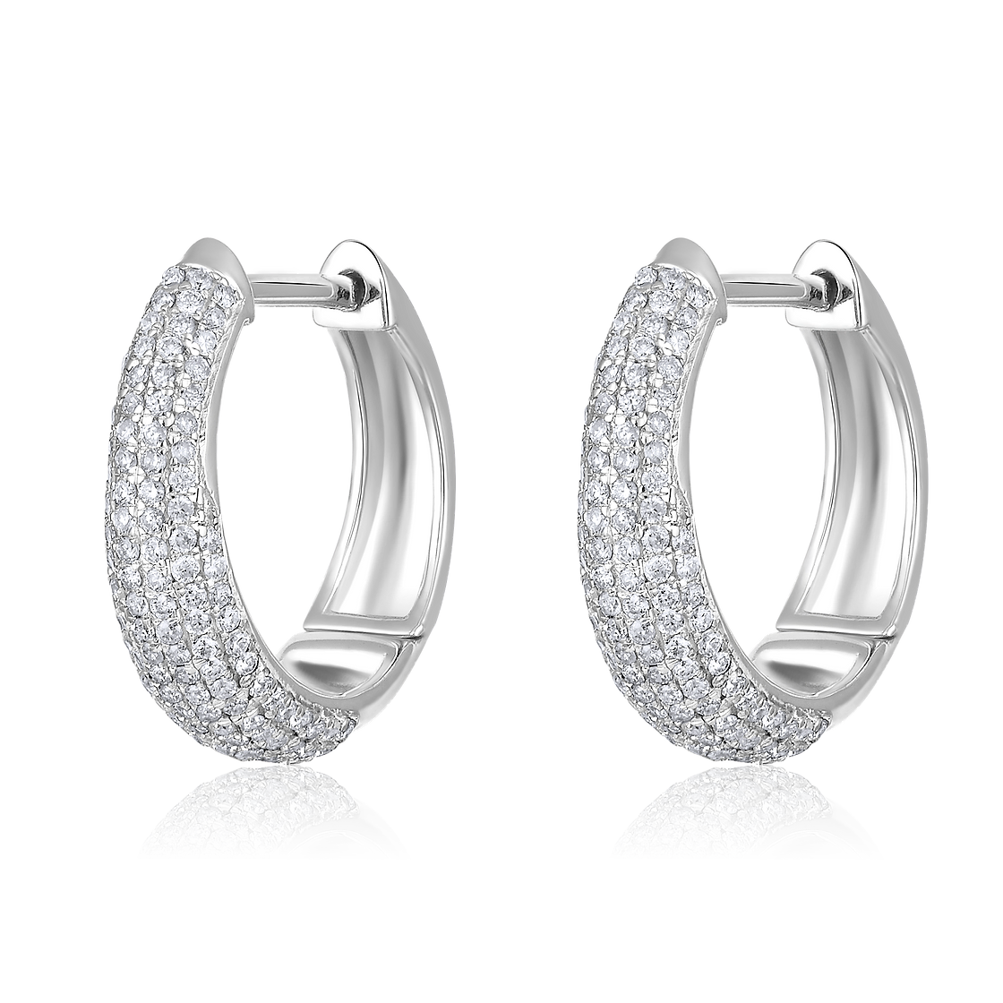 The Karat Concierge 14K white gold huggie earrings featuring a pave setting with 0.48ct natural diamonds.
